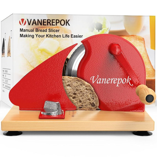 vanerepok Manual Bread Slicer for Homemade Sourdough Bread Versatile Hand Crank Bread Slicer for Sourdough Crusty Bread Etc Stainless Steel Slicers Adjustable Width for Homemade & Commercial Use