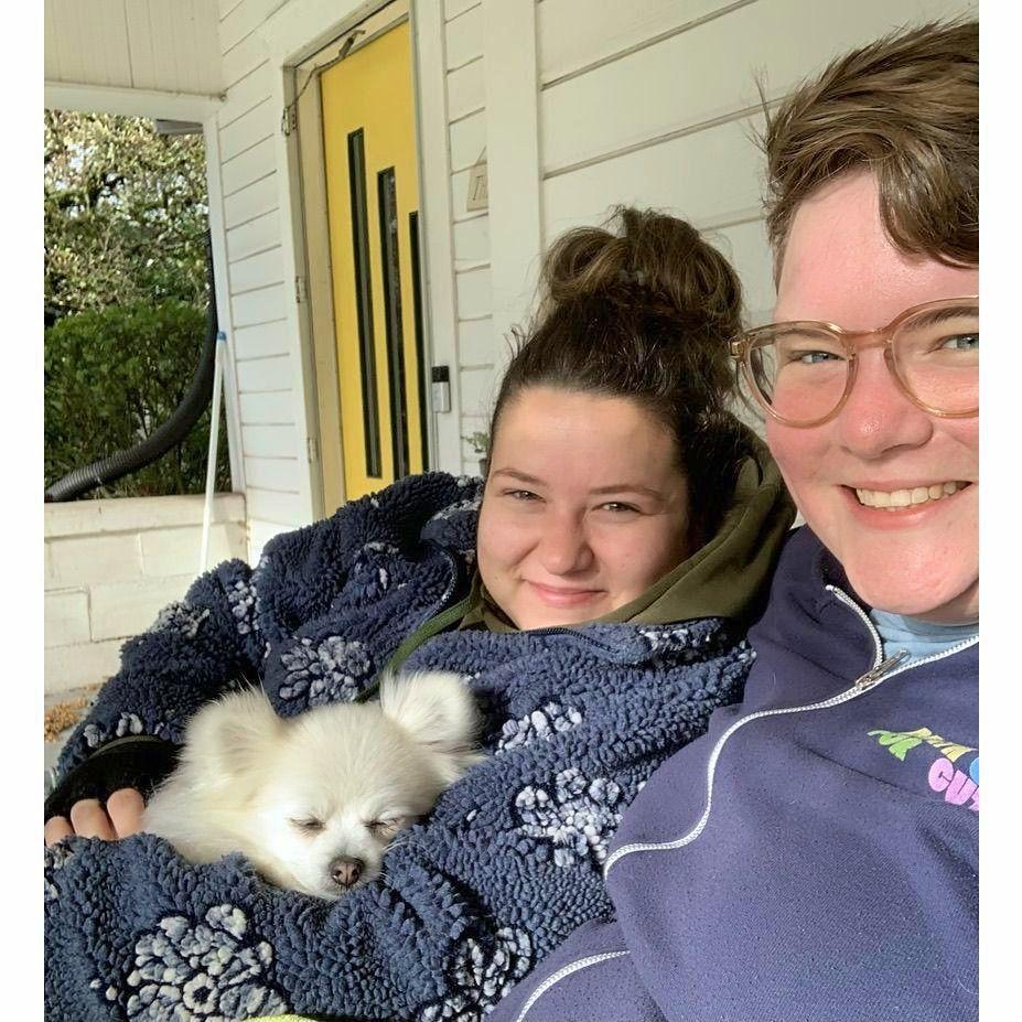 Snuggled up on the porch after completing the crossword together!