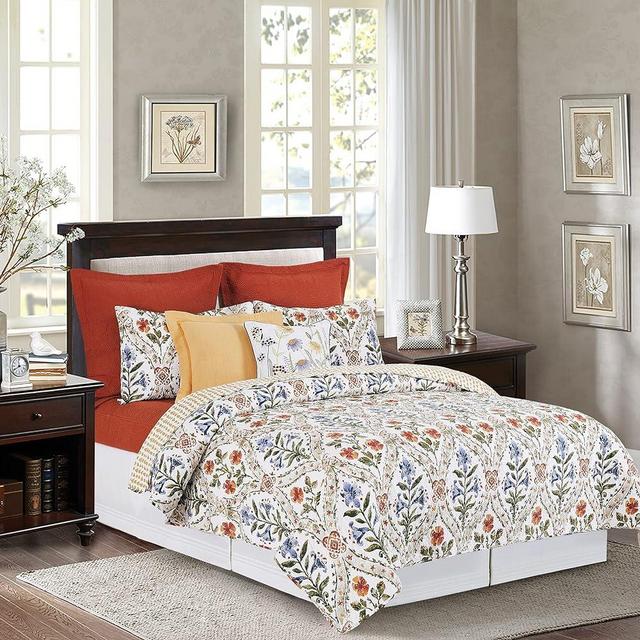 C&F Home Isabelle 3 Piece King Quilt Set Multi Floral Print 100% Cotton Lightweight Machine Washable Reversible Bedspread Coverlet King 3 Piece Set White