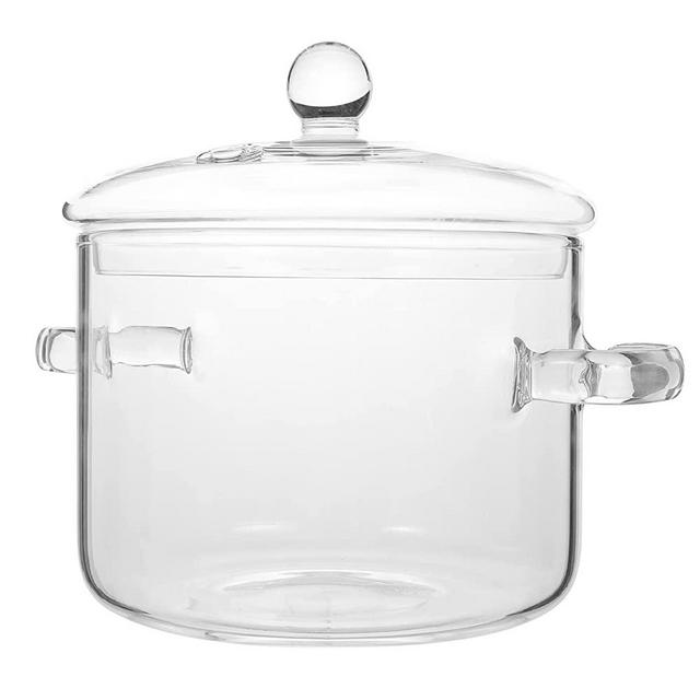 Hemoton 64Oz(1.9L) Glass Saucepan with Cover - Heat-Resistant Glass Simmer Pot for Stovetop - Dual Handles Pot for Pasta Noodle, Soup, Milk, Tea