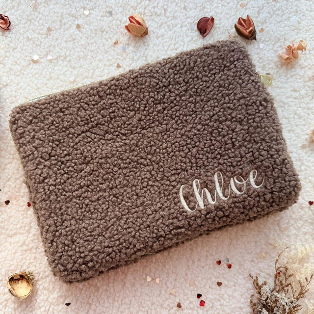 Personalised Plush iPad Sleeve: Minimalist case, Boucle Tablet zipper Pouch