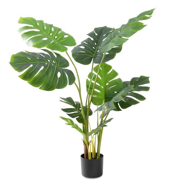 Artificial Tree-Faux Plants Indoor Outdoor- Keloteven 4FT Artificial Monstera Fake Tall Tree 11 Leaves - Artificial Plants for Home Decor, Office, Living Room and Pito Decoration, MD120