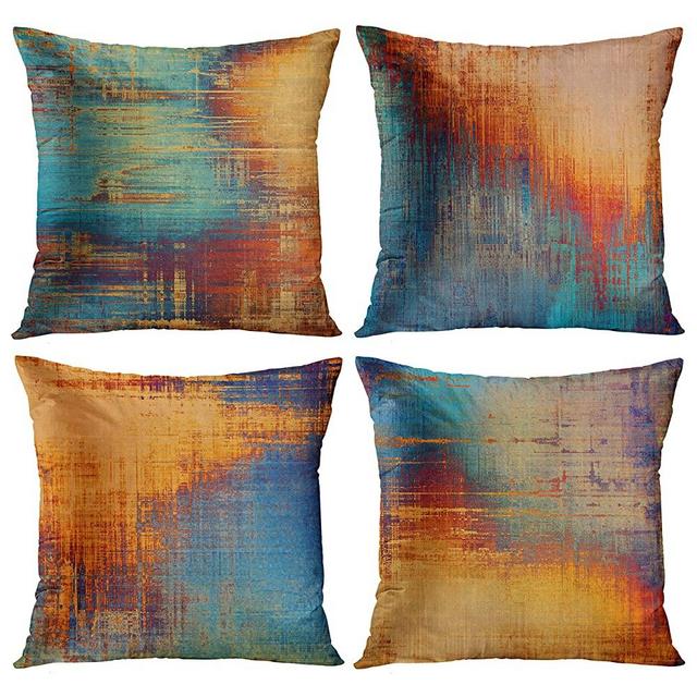 Emvency Set of 4 Throw Pillow Covers Vintage Abstract Blue and Orange Messy Rust Painting Decorative Pillow Cases Home Decor Standard Square 18x18 Inches Pillowcases