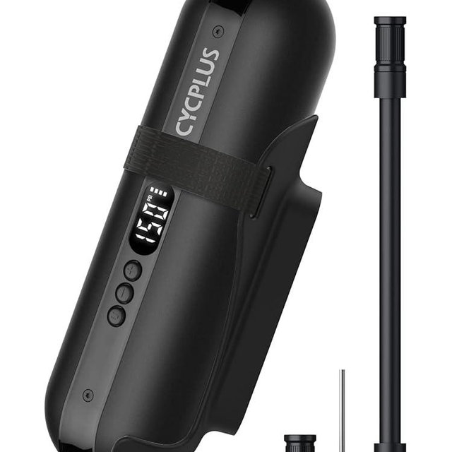 CYCPLUS Electric Air Compressor Portable Bicycle Pump Car Tire Inflator, Max 150 PSI, Auto Shut-Off Air Pump with Presta and Schrader Valves for All Bicycles Motorcycles and Cars(Black)