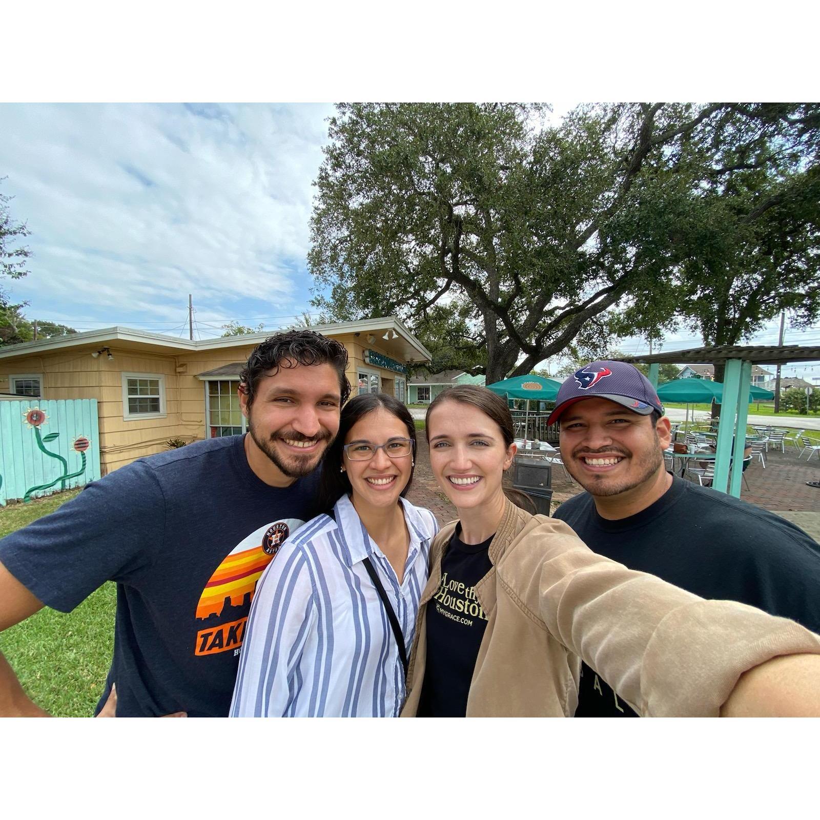 Former leaders of the 20s and 30s Home Group, now married, showing us, current leaders and soon-to-be-married couple, the best waffles in Seabrook!