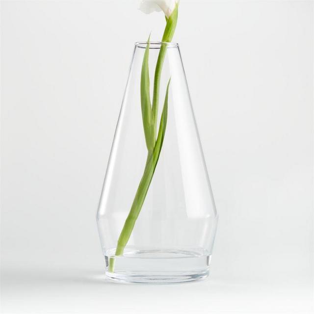 Laurel Angled Clear Glass Vase 13.5"