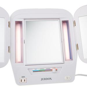 Jerdon Lighted Makeup Mirror with 5x Magnification, White Finish