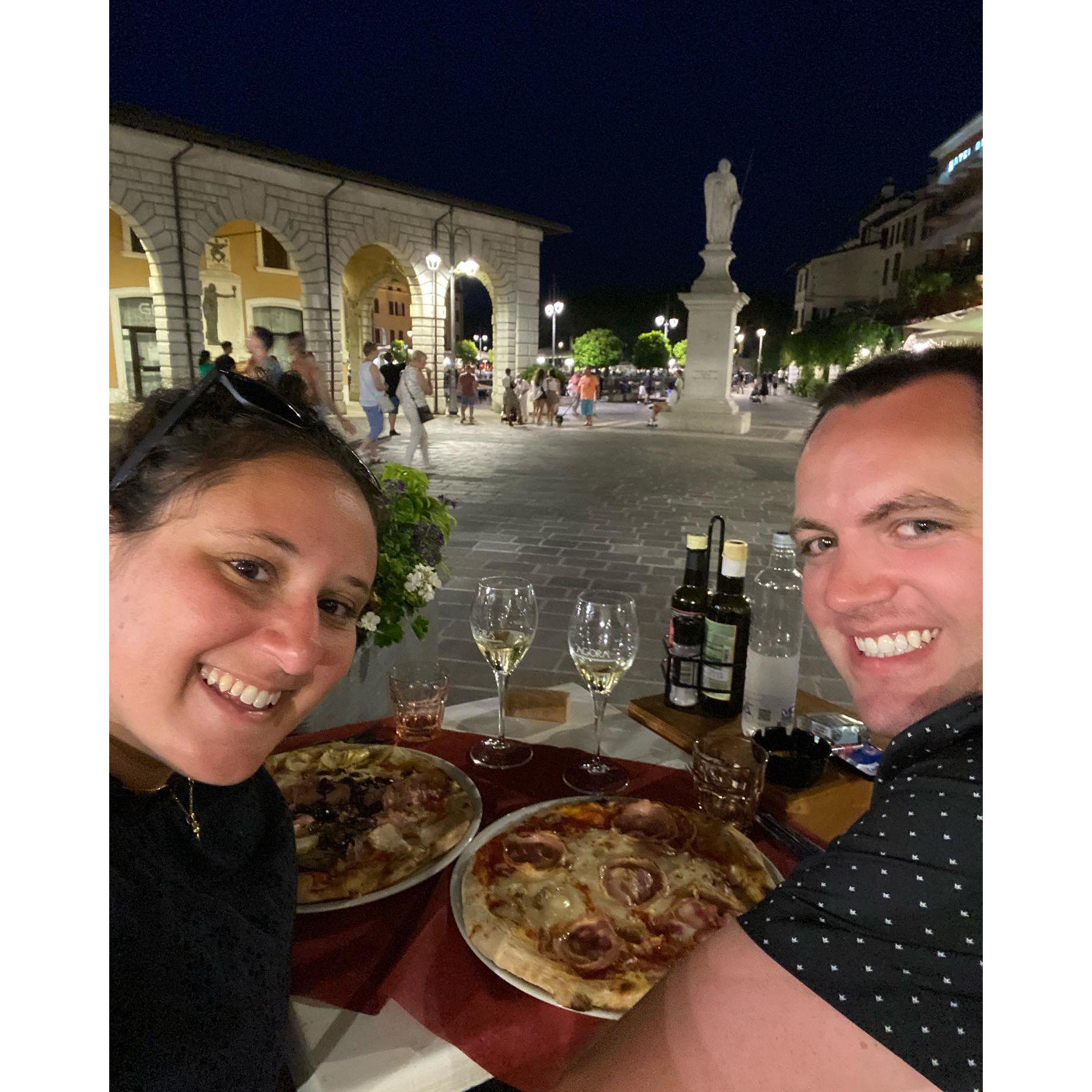 Pizza and wine always but in Lake Garda, Italy