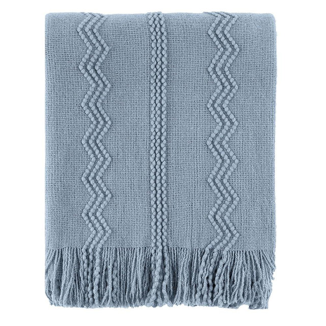 BATTILO HOME Bluish Grey Throw Blanket for Couch, Soft Knit Throws with Tassels for Home Decor, Blue Blankets and Throws for Bed Sofa, 50"x60"