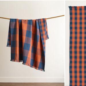 BLOCK PLAID ORGANIC COTTON FRINGED THROW