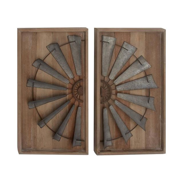 Wood Windmill Wall Decor with Wood Backing Set of 2 Gray - Olivia & May