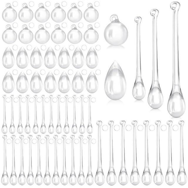 Vercraft 100 Pcs Christmas Tree Ornaments Clear Acrylic Hanging Teardrop Ornaments 5 Styles Christmas Crystal Chandelier Pendant Crystals for Centerpieces Chandelier Wedding Xmas Decor (Clear)