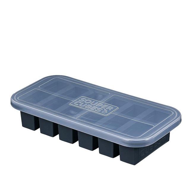 Souper Cubes 1/2-Cup Freezing Tray with lid, Charcoal Color, makes 6 perfect 1/2 cup portions, freeze pesto, salsa, sauce, food