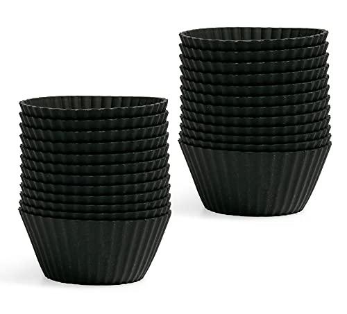 The Silicone Kitchen Reusable Silicone Baking Cups - Matte Black, Non-Toxic, BPA Free, Dishwasher Safe (24, Regular)