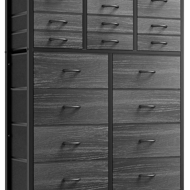 Lulive 18 Drawer Dresser, Tall Dressers for Bedroom, Large Capacity Fabric Dresser & Chest of Drawers for Hallway, Entryway, Closet, Living Room (Black Wood Grain)