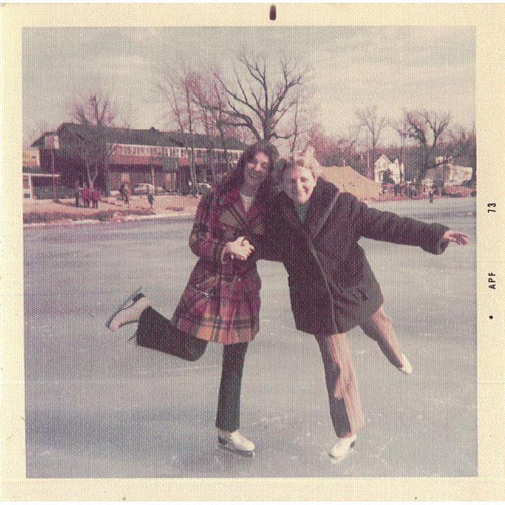 Caroline's Cousin Sue & Great Aunt Dor skating on Lake Mary in front of Edgewater Motor Inn, 1973