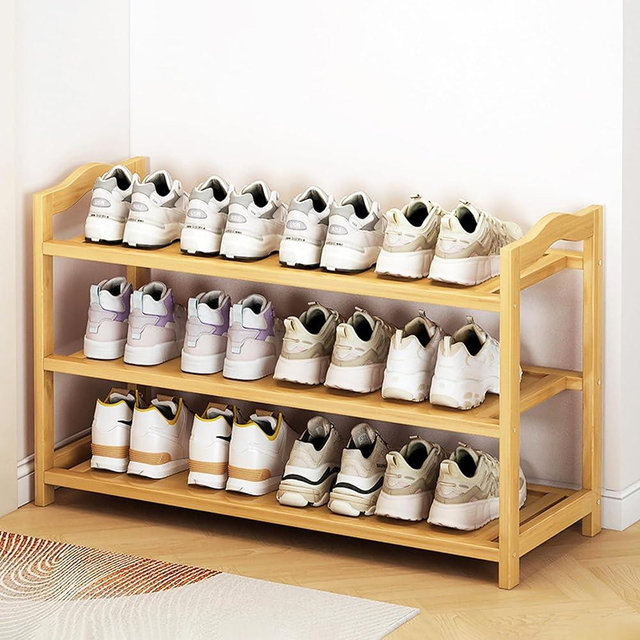 HOLTPHILI 3-Tier Shoe Rack Bamboo Shoe Shelf Storage Organizer Shoe Stand for Closet, Entryway, Hallway, Bathroom and Living Room, Natural