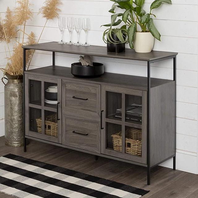 Walker Edison Furniture AZU48RAD3DSG Industrial 3-Door Buffet Sideboard for Kitchen Dining Room, 48, Slate Gray