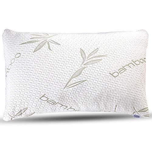 Bamboo Pillow - Premium Pillows for Sleeping - Memory Foam Pillow with Washable Pillow Case - Adjustable (Queen)