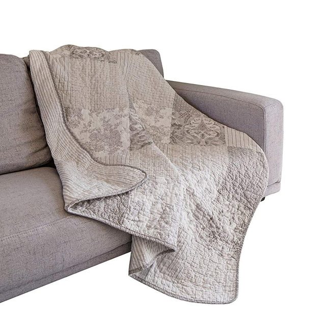 SLPR Silver Linings 50" x 60" Cotton Throw Quilt: Lightweight Grey Coverlet, Patchwork Gray Quilted Blanket, Farmhouse Summer Comforter, 100% Cotton Lap Cover, Lightweight Throw for Couch and Bed