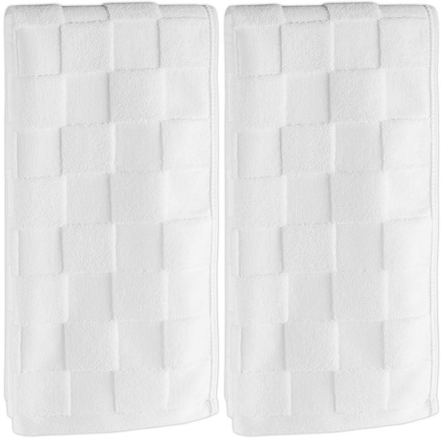 Bornerwhite 2 Pack 3D Checkered Bathroom Hand Towels 100% Cotton Soft Absorbent Decorative Soft Decorative Towel for Bathroom Home Cleaning Kitchen Gift 13.7x29.5 Inch (White)