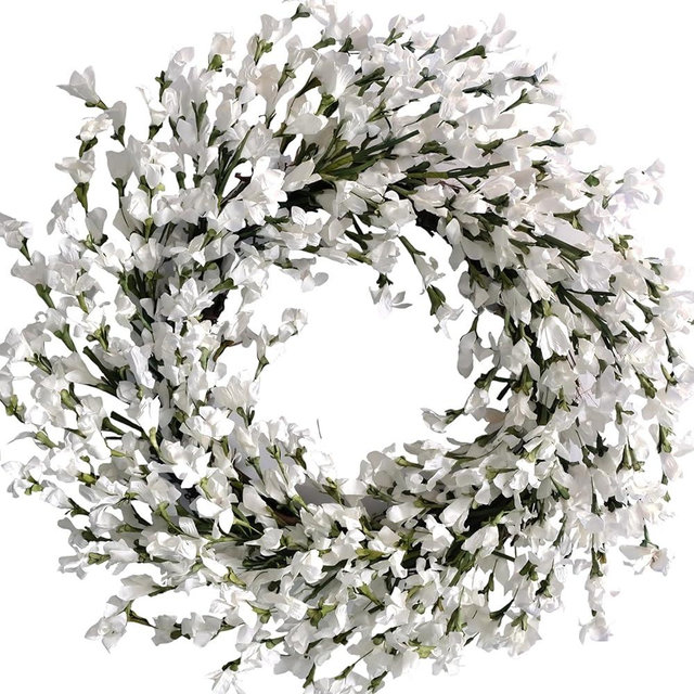 Bibelot Spring Wreath for Front Door, Artificial Forsythia Flower Wreath 18'' Artificial Blossom Flower Wreath, Farmhouse Wreath for Festival Wall Decor