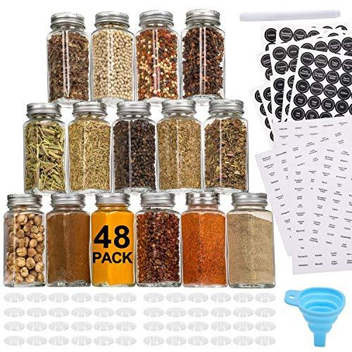 36 Pcs Glass Spice Jars with 810 Spice Labels - 4oz Empty Square