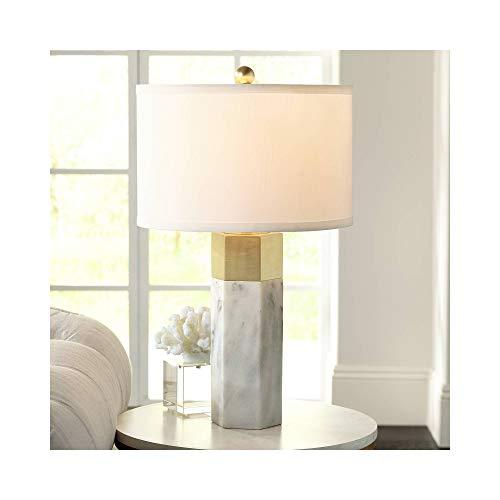 Leala Modern Accent Table Lamp Marble Brass Hexagonal Column White Drum Shade for Living Room Family Bedroom Bedside - Possini Euro Design