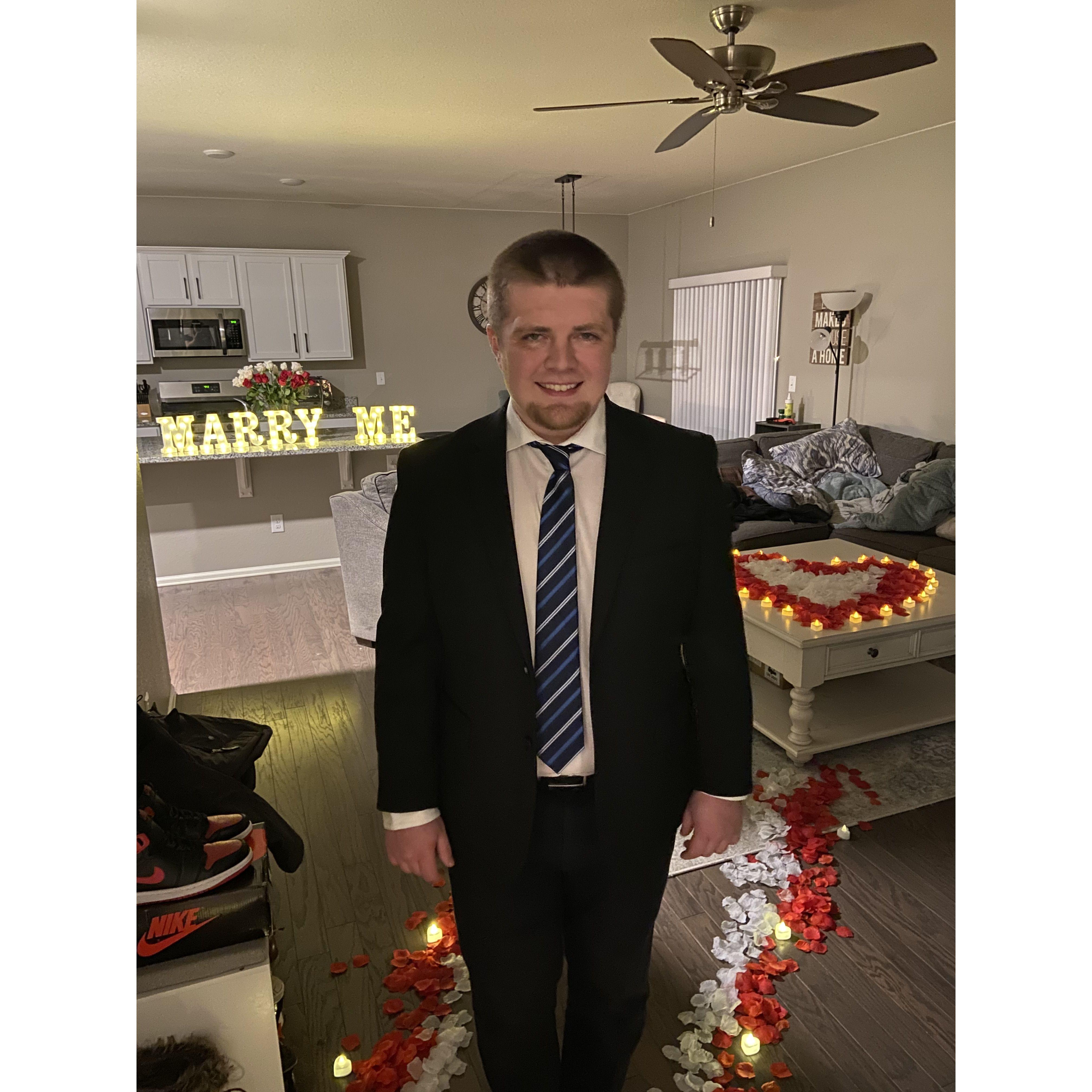 Austin in front his amazing set-up for the proposal