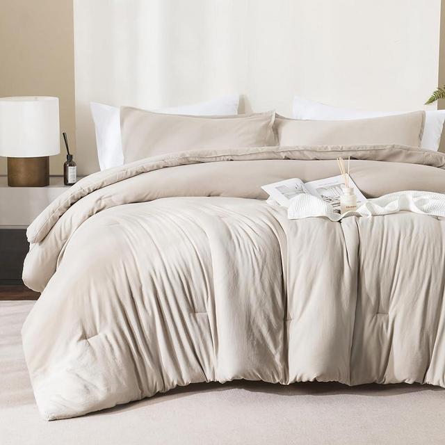 Andency King Size Comforter Set Bed in a Bag - 7 Pieces King Size Bedding Comforter Sets Oatmeal for All Season, Boho Soft Lightweight Comforter with Fitted Sheets, Flat Sheets, Pillowcases & Shams
