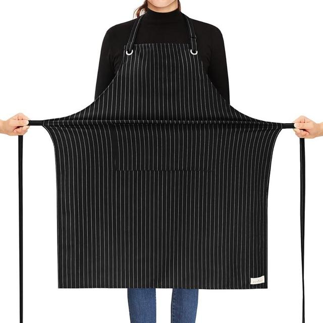 ROTANET Stripe Stretch Apron for Men Women Chef Big and Tall Large Striped Aprons with Pockets for Kitchen Cooking Waterproof