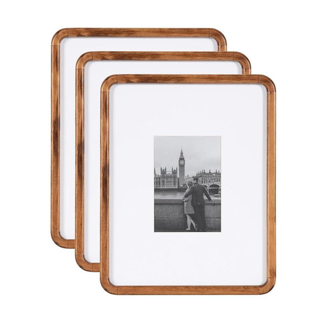 Kate and Laurel Inglewood Modern Wall Picture Frame Set of 3, 11x14 matted to 5x7, Walnut Brown, Three-Piece Frame Set for Gallery Wall Accent Set in Living Room Décor