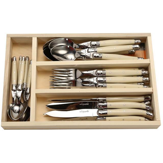 Laguiole Wooden Tray 24 Piece Flatware Set, Ivory