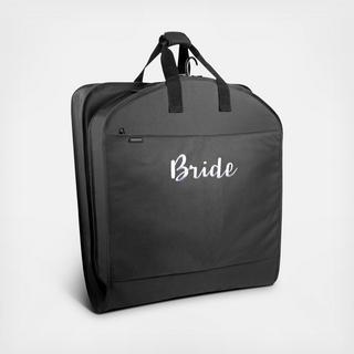 52" Dress Length Script "Bride" Travel Garment Bag with Pockets