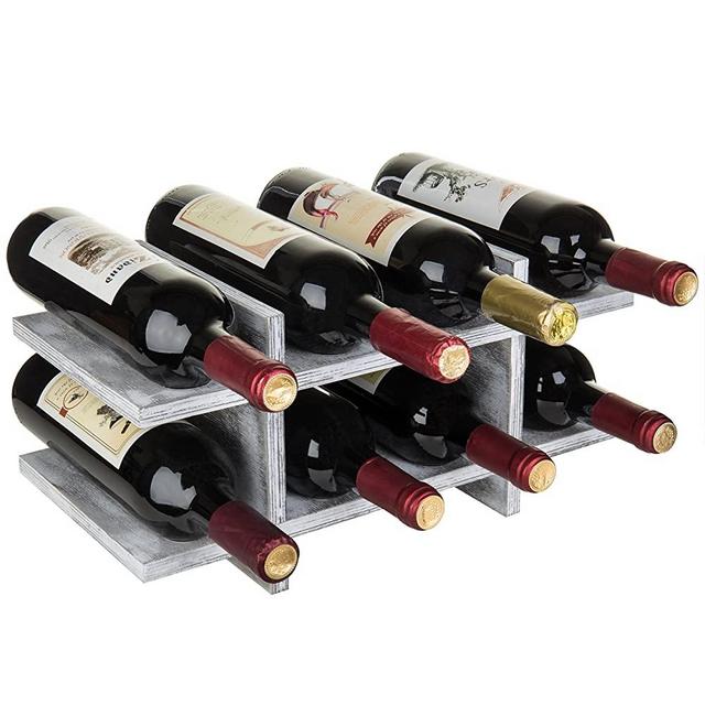 MyGift 8-Bottle Rustic Graywashed Wood Wine Storage Rack