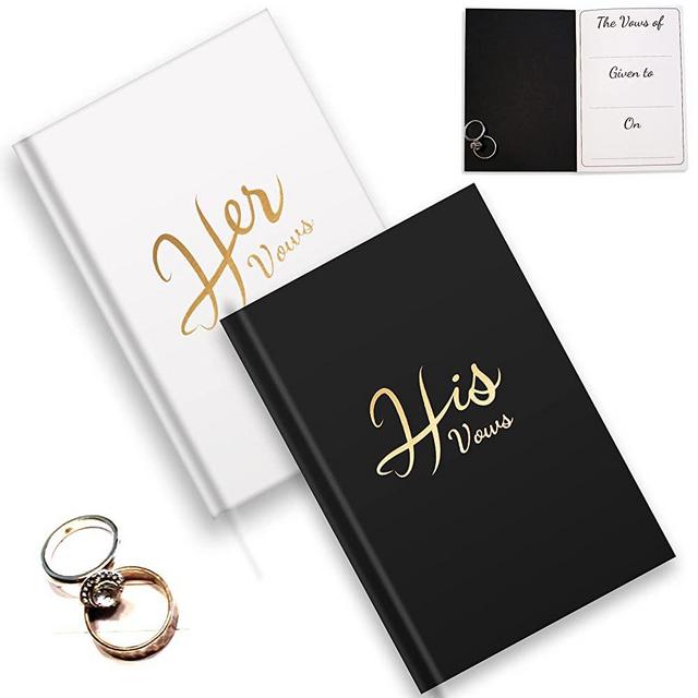 ZOROBU Vow Books for Wedding - His and Her Vows Books Set of 2 (Deep Blue + White/Gold Foil) - Journal Vows Book 5.9" x 3.9" (32 Pages)