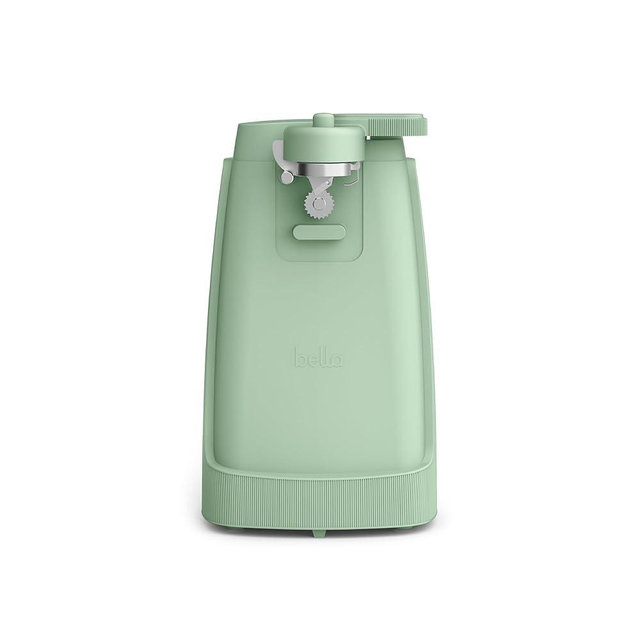 bella Electric Can Opener and Knife Sharpener, Multifunctional Jar and Bottle Opener with Removable Cutting Lever and Cord Storage, Stainless Steel Blade, Seaglass