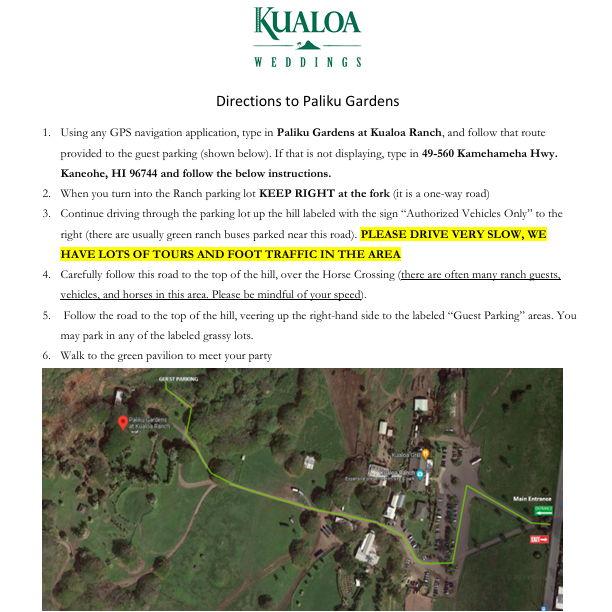 Instructions to the venue.