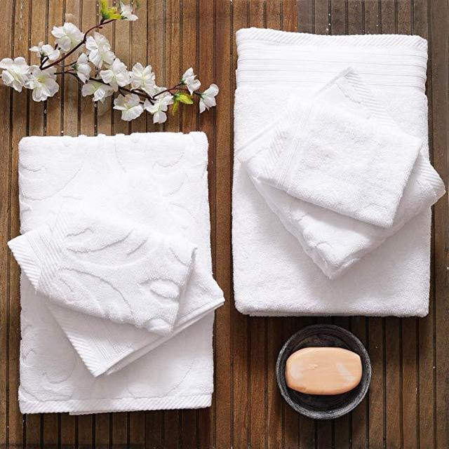 600 GSM Cotton 12 Piece Towel Set (White): 1 Jacquard and 1 Solid Bath Towel, 2 Jacquard and 2 Solid Hand Towels, 3 Jacquard and 3 Solid Washcloths, Long-Staple Cotton, Absorbent, Machine Washable