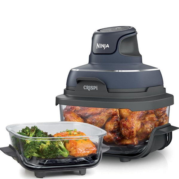 Ninja Crispi 4-in-1 Glass Air Fryer | 450°F | Non-Toxic | 4QT & 6-Cup Glass Containers w/Lids | Microwave, Freezer, Dishwasher Safe | Max Crisp, Air Fry, Bake, Recrisp | Cyberspace Gray, FN101GY