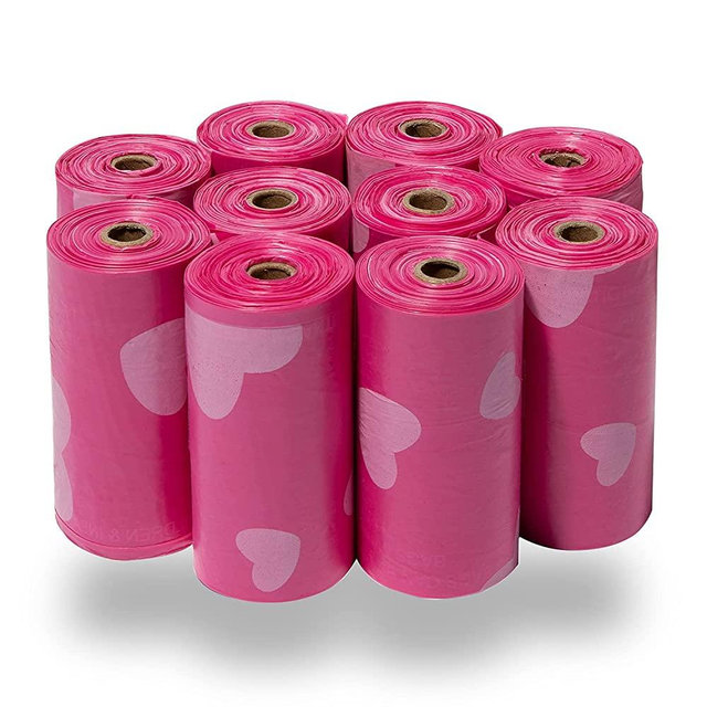 Best Pet Supplies Dog Poop Bags for Waste Refuse Cleanup, Doggy Roll Replacements for Outdoor Puppy Walking and Travel, Leak Proof and Tear Resistant, Thick Plastic - Pink Heart, 150 Bags (PH-150B)