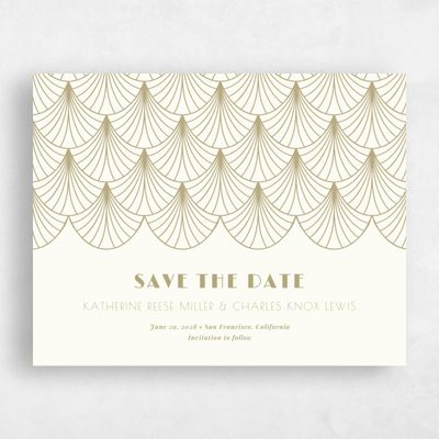 Ivory, White Wedding Save the Date - Baker Fan