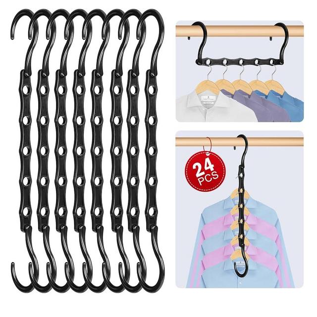 UniqNest Magic Hangers Space Saving 24 Pack, Multifunction Closet Clothes Hanger Organizer and Storage, 5 Holes Closet Space Savers Hanger Stacker for Small Space Organization Apartment Dorm