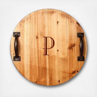 Personalized Rustic Wood Tray with Metal Handles