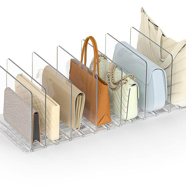 SortNStore Bag & Purse Organizer for Closet: 2 Sets Adjustable Clear Handbag Storage Shelf - Plastic Clutch Dividers for Closet Organizers and Storage - Keep Carteras & Pocketbook Upright