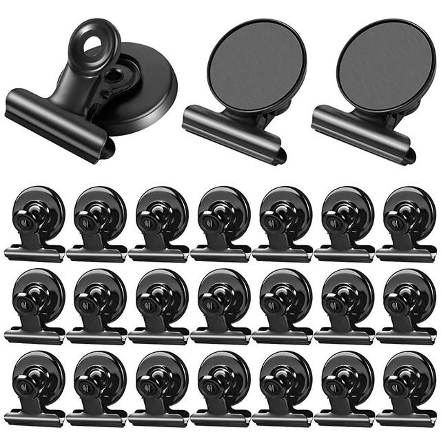24Pack Strong Fridge Magnets Magnetic Clips Bulldog Clips Perfect for Refrigerator Whiteboard Magnets Photo Displays Home School Use(Black)