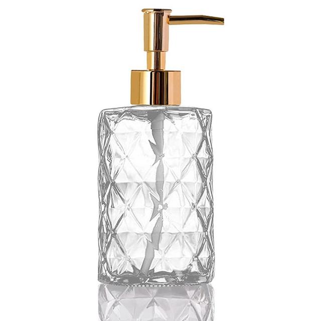 Glass Soap Dispenser,Crystal Refillable Wash Hand Liquid Clear Glass Bottle with Pump for Essential Oils, Lotions, Liquid Soaps,Dish Detergent(12 OZ Clear)