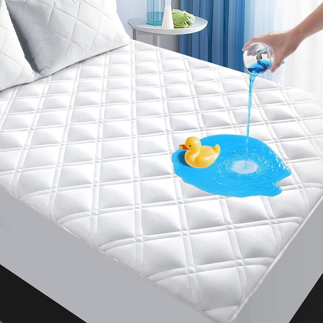 MEELUS Queen Mattress Protector, Breathable Waterproof Mattress Pad Cover Fitted Deep Pocket 8"-21", Soft Noiseless Mattress Cover Washable Cooling Padded for Home Hotel Bedroom, White