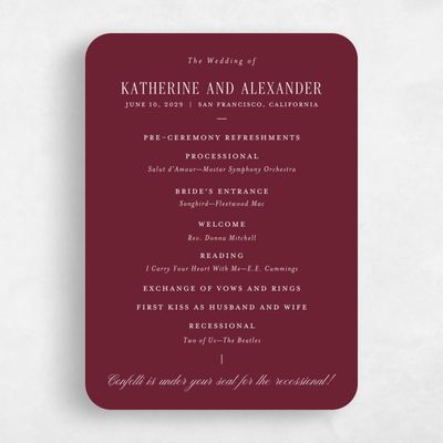 Red Rounded Wedding Program - Dove