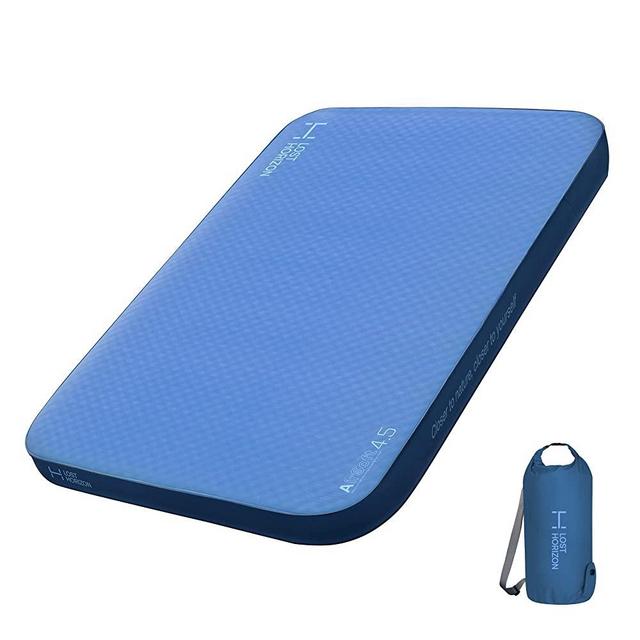 LostHorizon 4.5” Thick Self Inflating Sleeping Pad with Solid Foam, Camping Mattress with Pump Sack, Portable Roll Up Bed, Inflatable Outdoor Mat for Rooftop Tent Car Truck Van, 4 Seasons